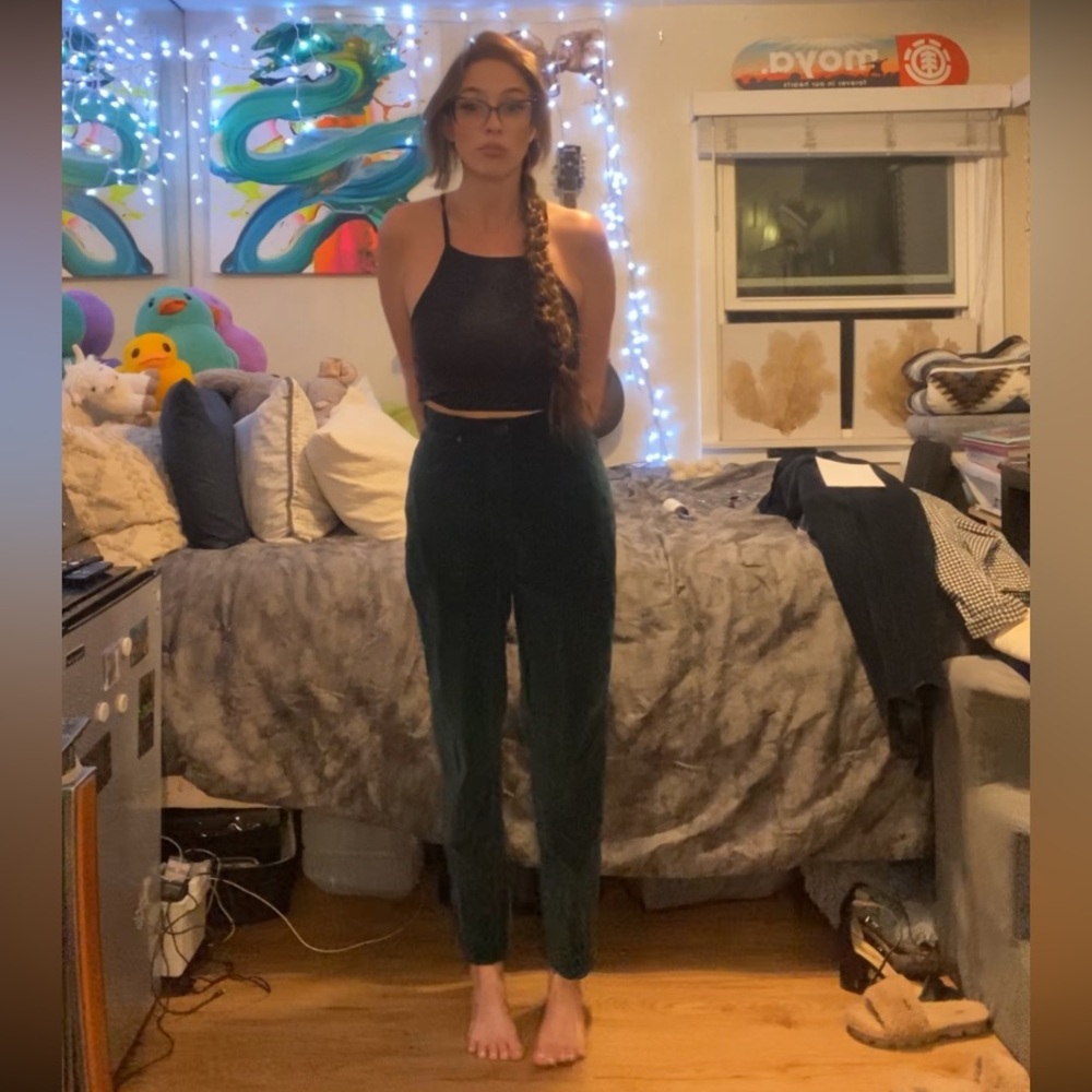 Women's green velvet pants